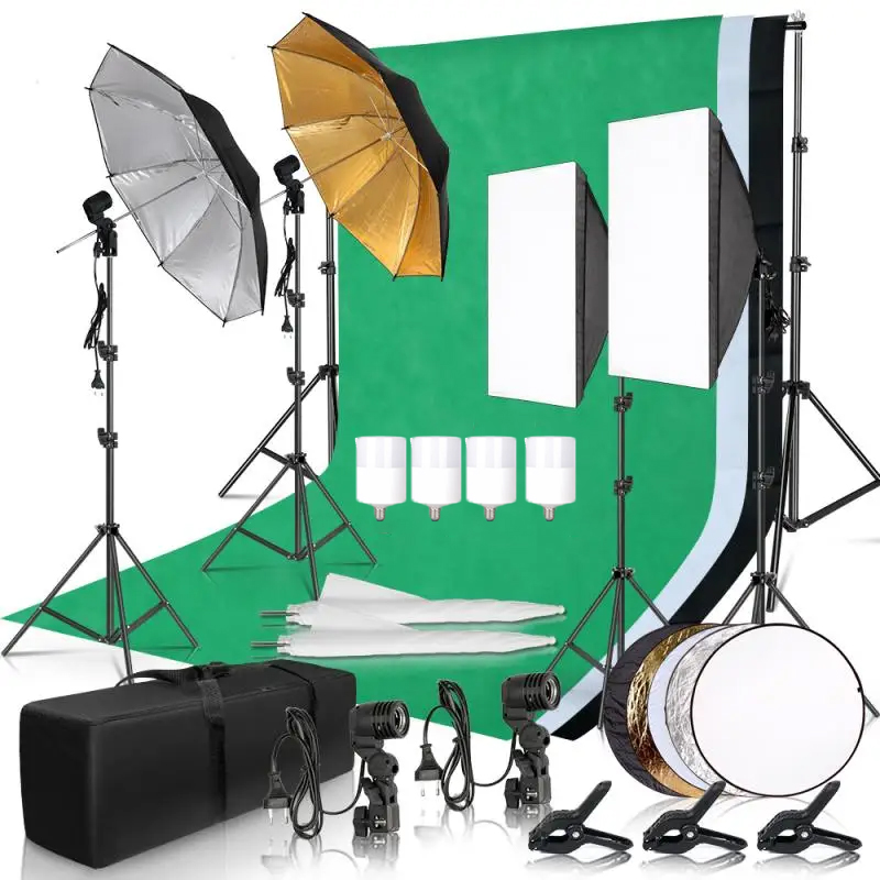 Photography Lighting And Backdrop Kits - Zestaw oświetleniowy do fotografii Parasol Tło